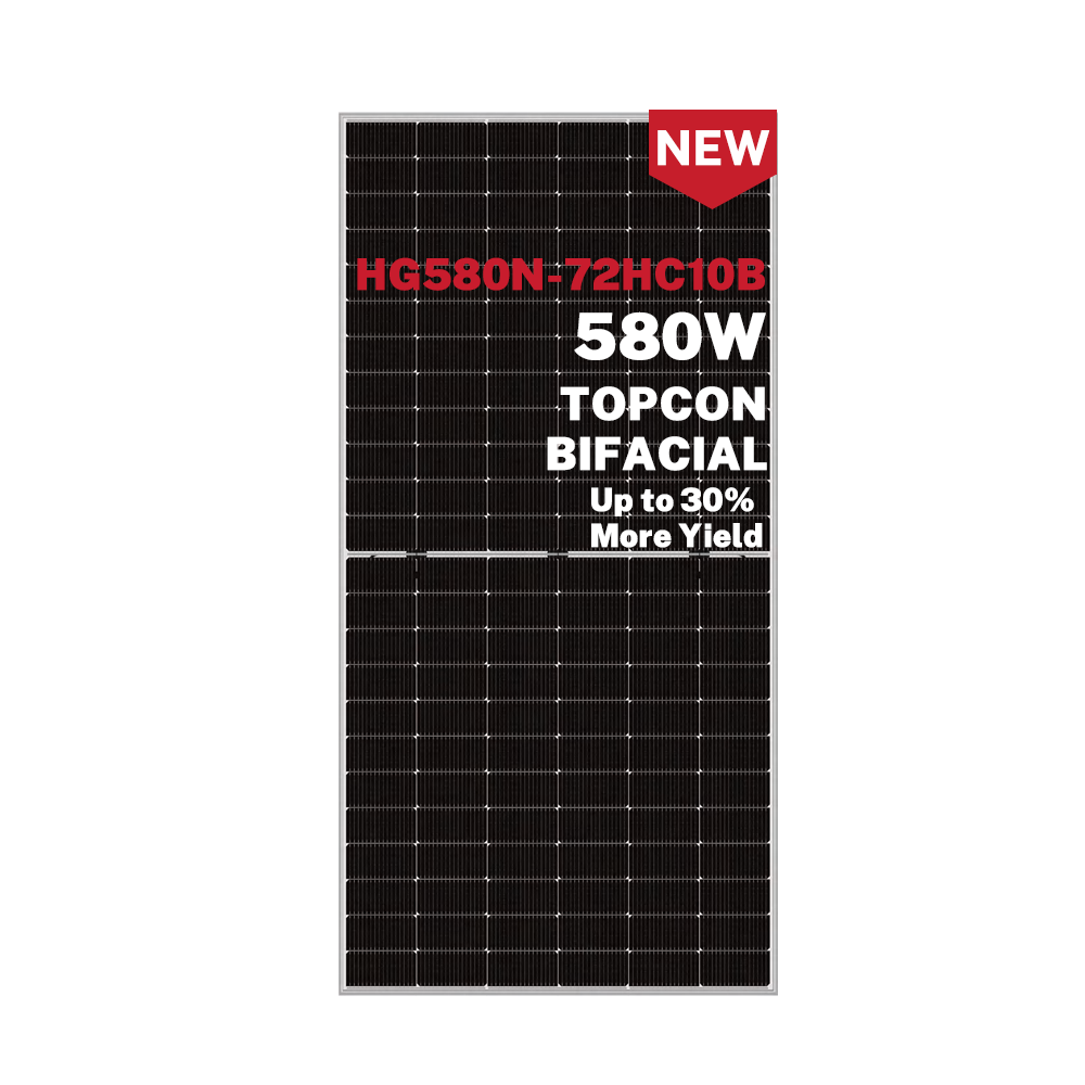 Panneau solaire bifacial à double cellule en verre Topcon 570W 575W 580W à haut rendement